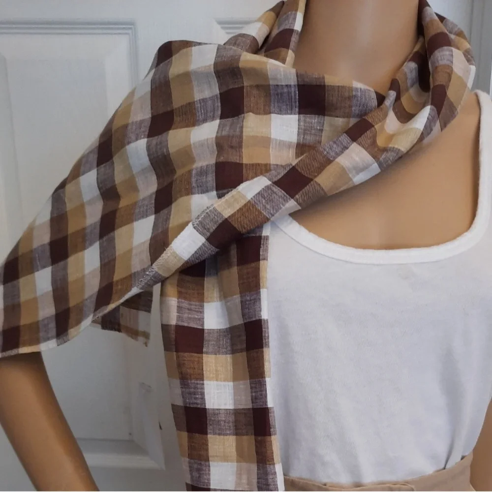 Essential Linen Check Scarf Wrap NWT